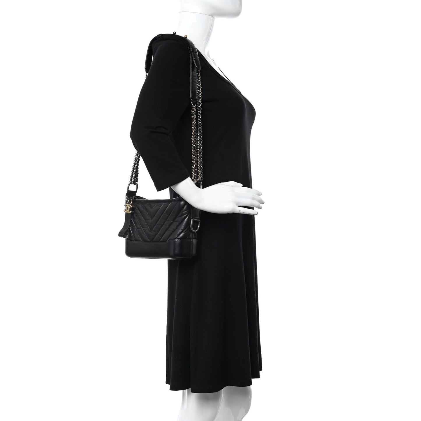Aged Calfskin Chevron Quilted Small Gabrielle Hobo Black