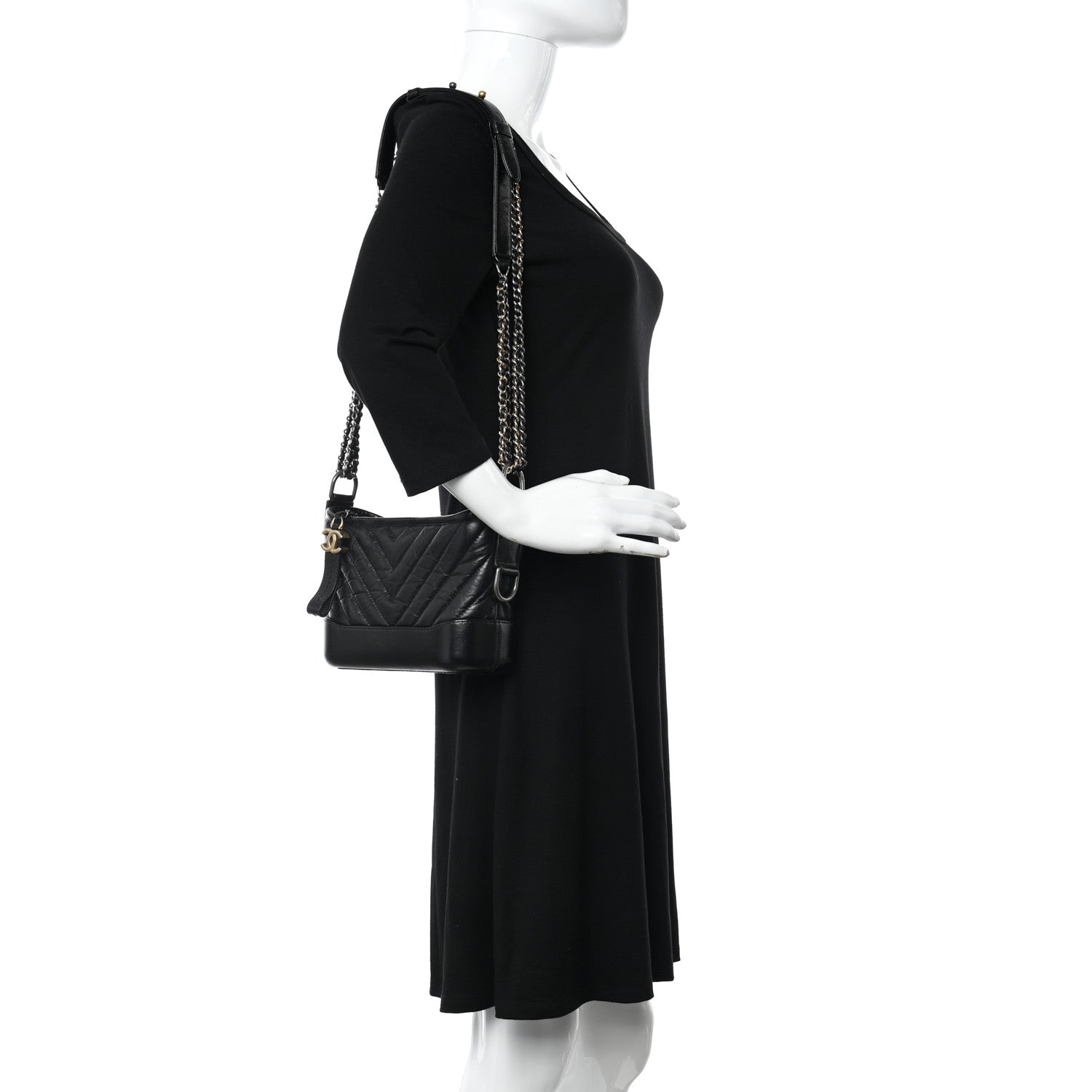 Chanel Aged Calfskin Chevron Quilted Small Gabrielle Hobo Black 2 of 10