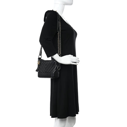 Chanel Aged Calfskin Chevron Quilted Small Gabrielle Hobo Black 2 of 10