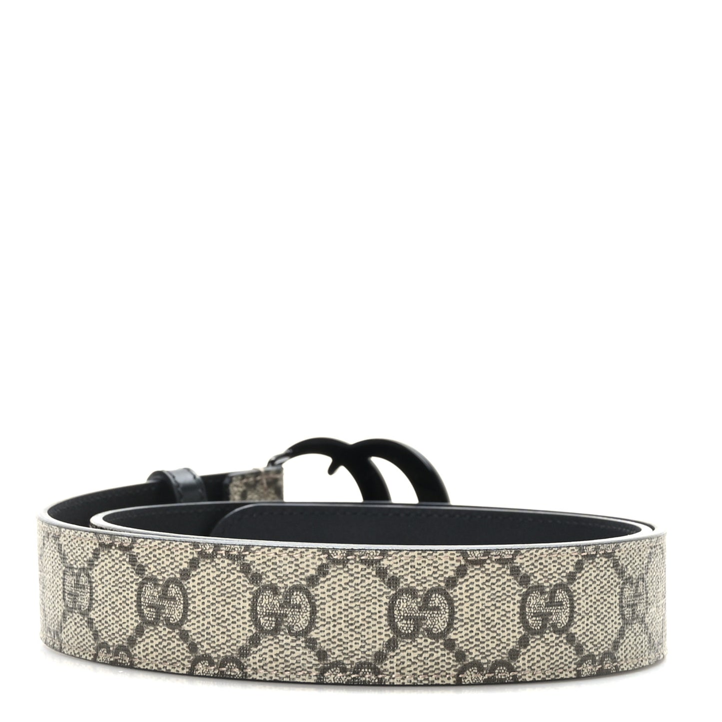GG Supreme Monogram Plutone Calfskin Enamel Double G 30mm Belt 80 32 Beige Ebony Black