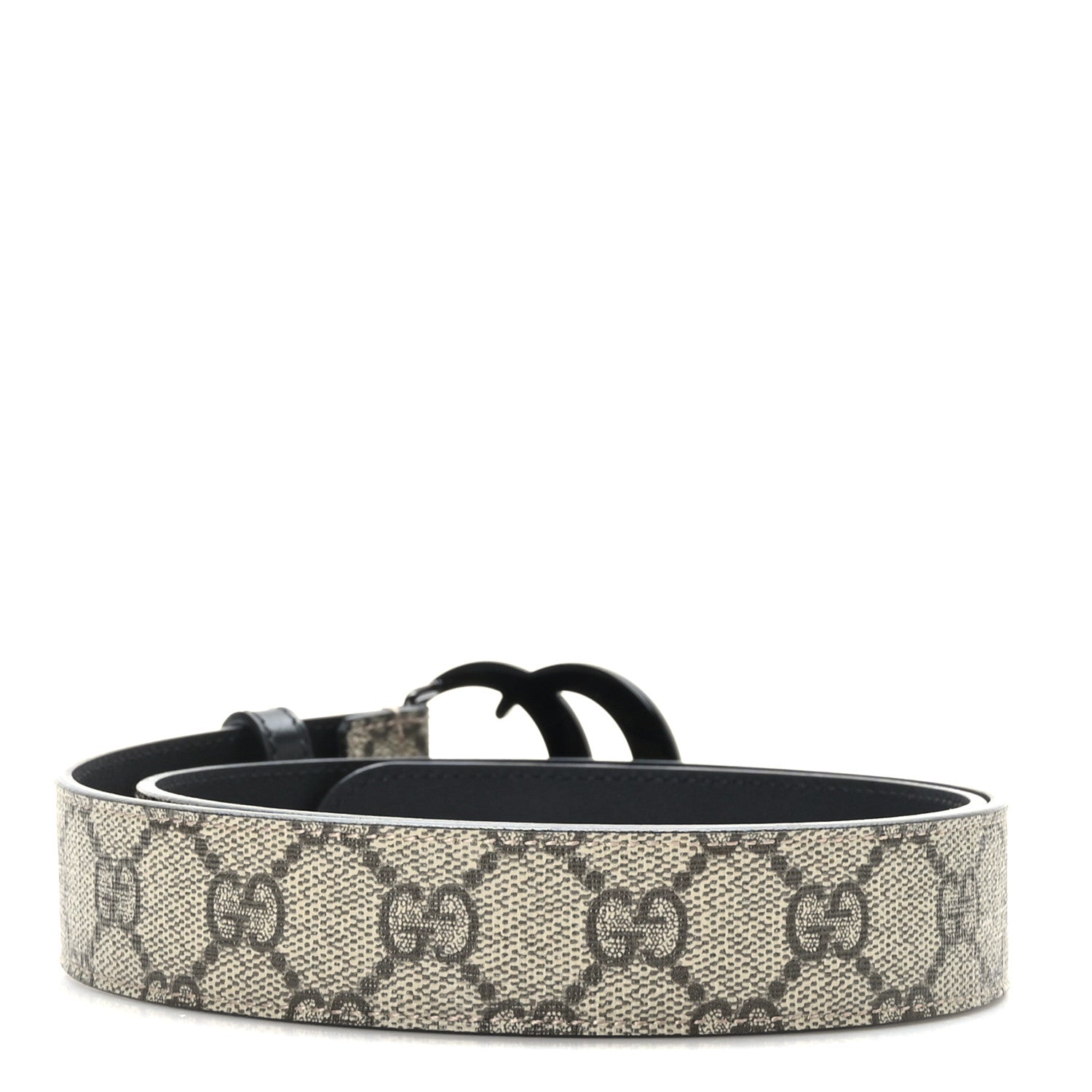Gucci GG Supreme Monogram Plutone Calfskin Enamel Double G 30mm Belt 80 32 Beige Ebony Black 2 of 6