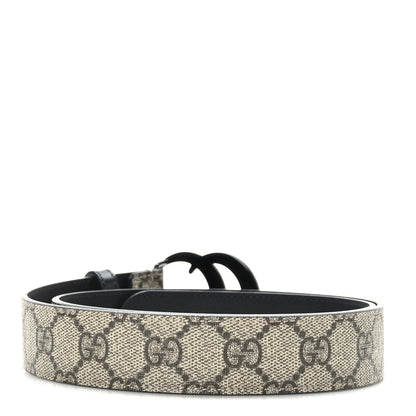 Gucci GG Supreme Monogram Plutone Calfskin Enamel Double G 30mm Belt 80 32 Beige Ebony Black 2 of 6