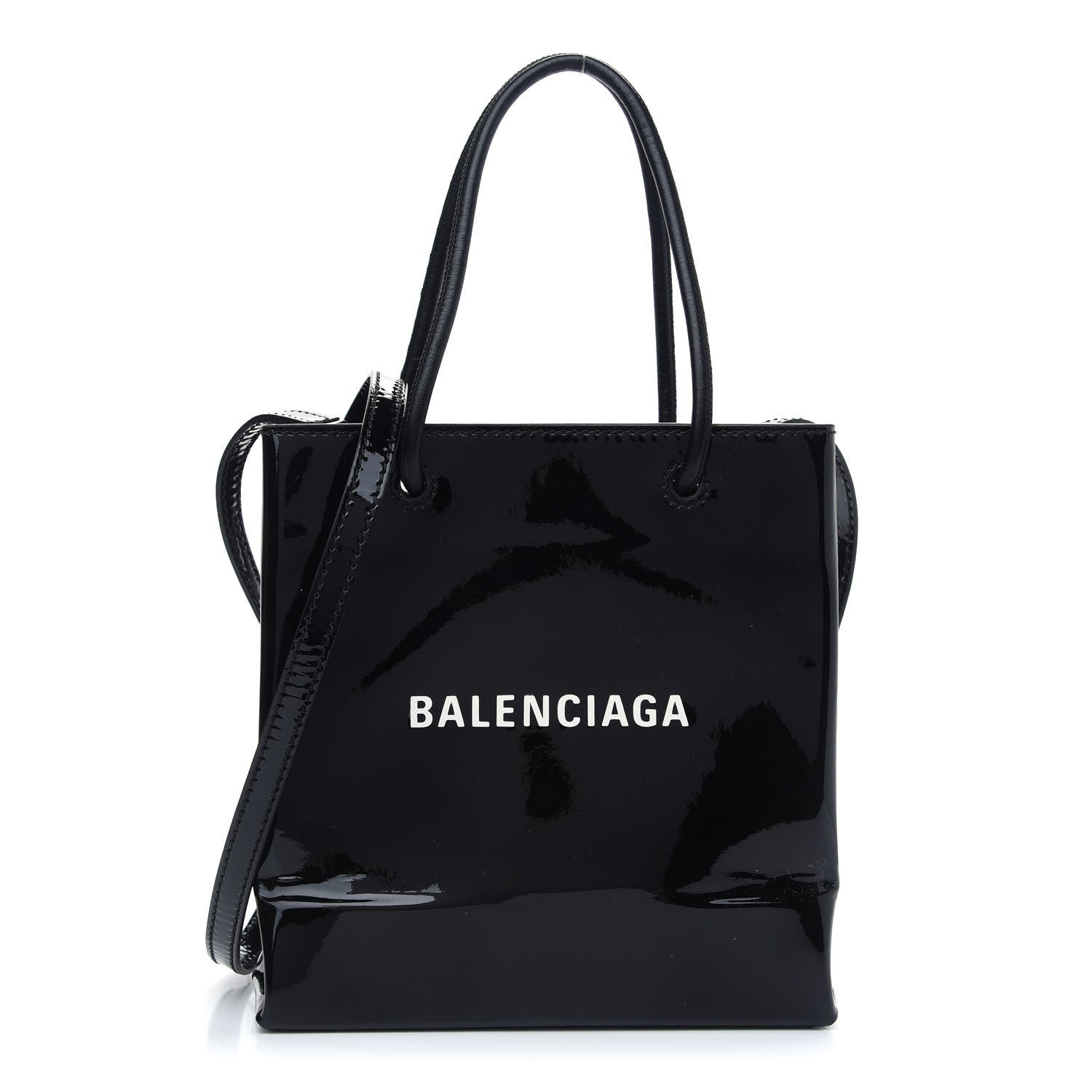 Balenciaga Patent Calfskin Logo Shopping Tote XXS Black 1 of 10