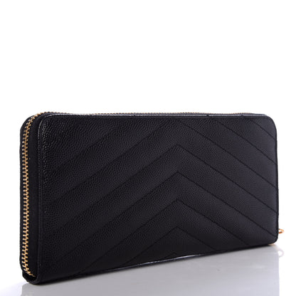 Saint Laurent Grain De Poudre Matelasse Chevron Monogram Zip Around Wallet Black 3 of 7