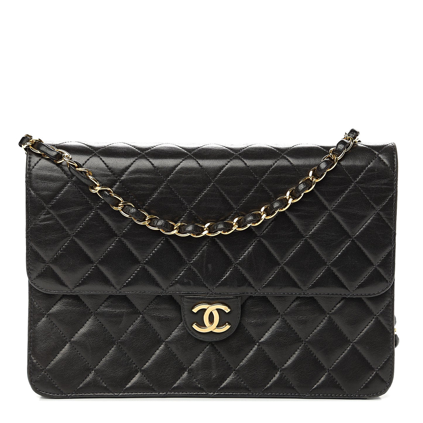 Lambskin Quilted Medium Single Flap Black