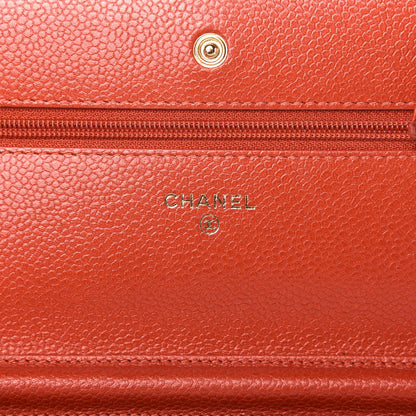 Chanel Pearly Caviar Quilted Wallet On Chain WOC Orange 8 of 11
