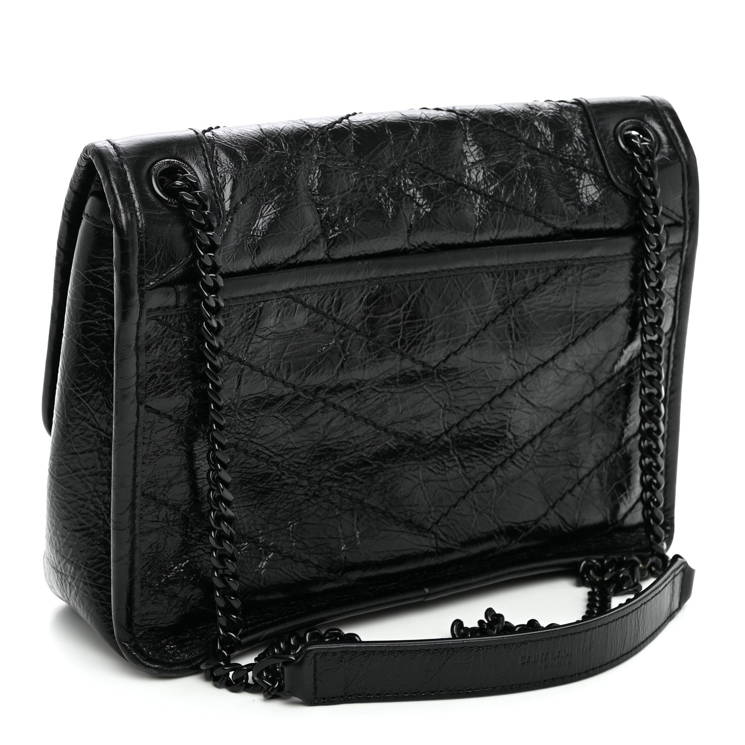 Saint Laurent Crinkled Calfskin Matelasse Monogram Baby Niki Chain Satchel Black 3 of 10
