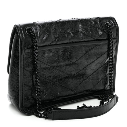 Saint Laurent Crinkled Calfskin Matelasse Monogram Baby Niki Chain Satchel Black 3 of 10