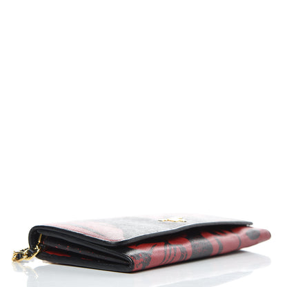 Prada Saffiano Hibiscus Print Chain Wallet Rosso 4 of 9