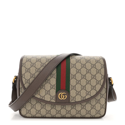 Gucci GG Supreme Monogram Textured Dollar Calfskin Web Ophidia Flap Shoulder Bag Beige Ebony New Acero 1 of 10