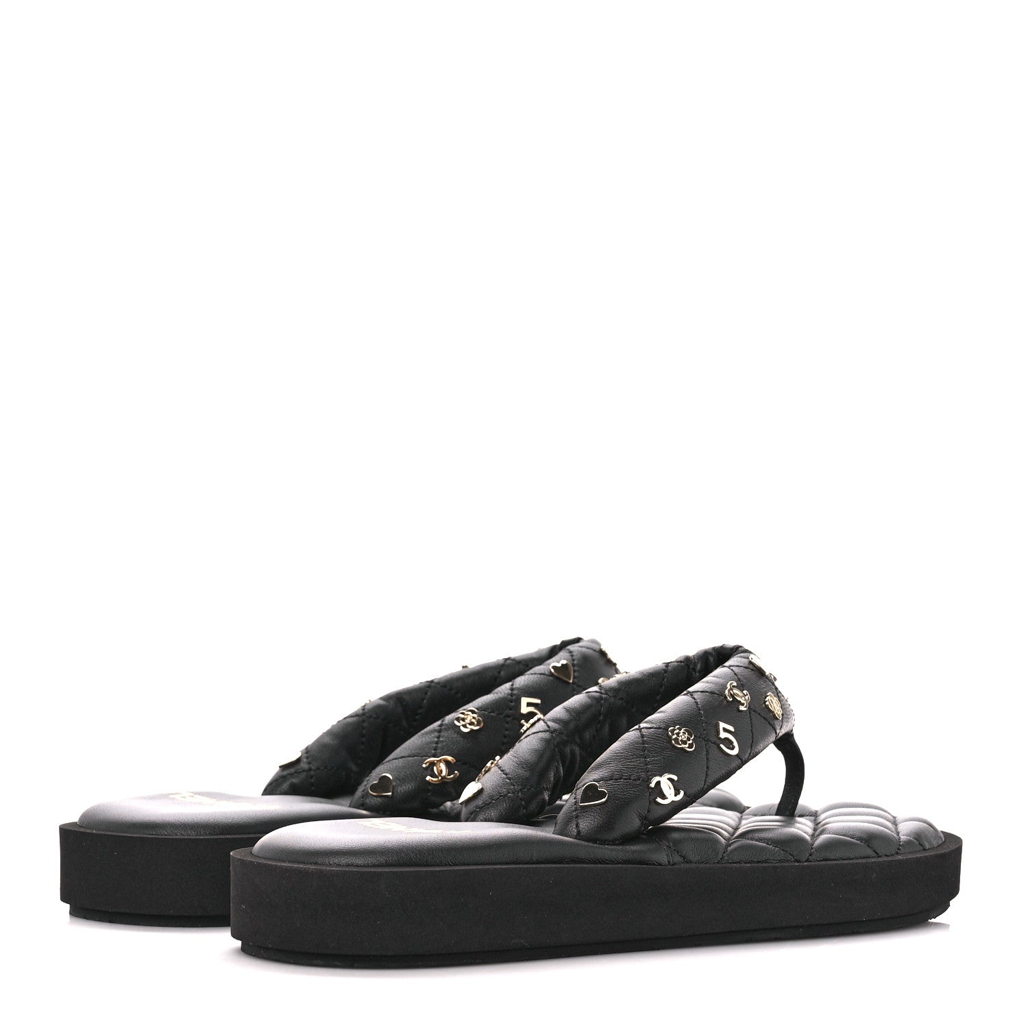 Chanel Lambskin Quilted Padded Charms Thong Sandals 37.5 Black 4 of 8