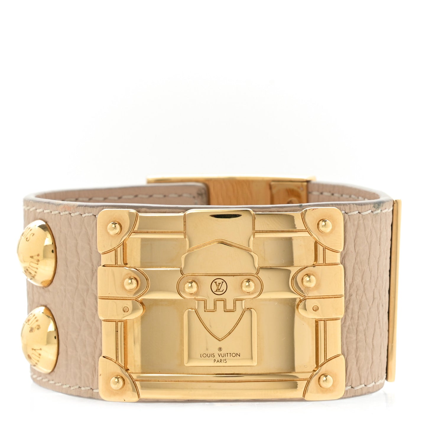 Calfskin So LV Cuff Bracelet 17 Beige