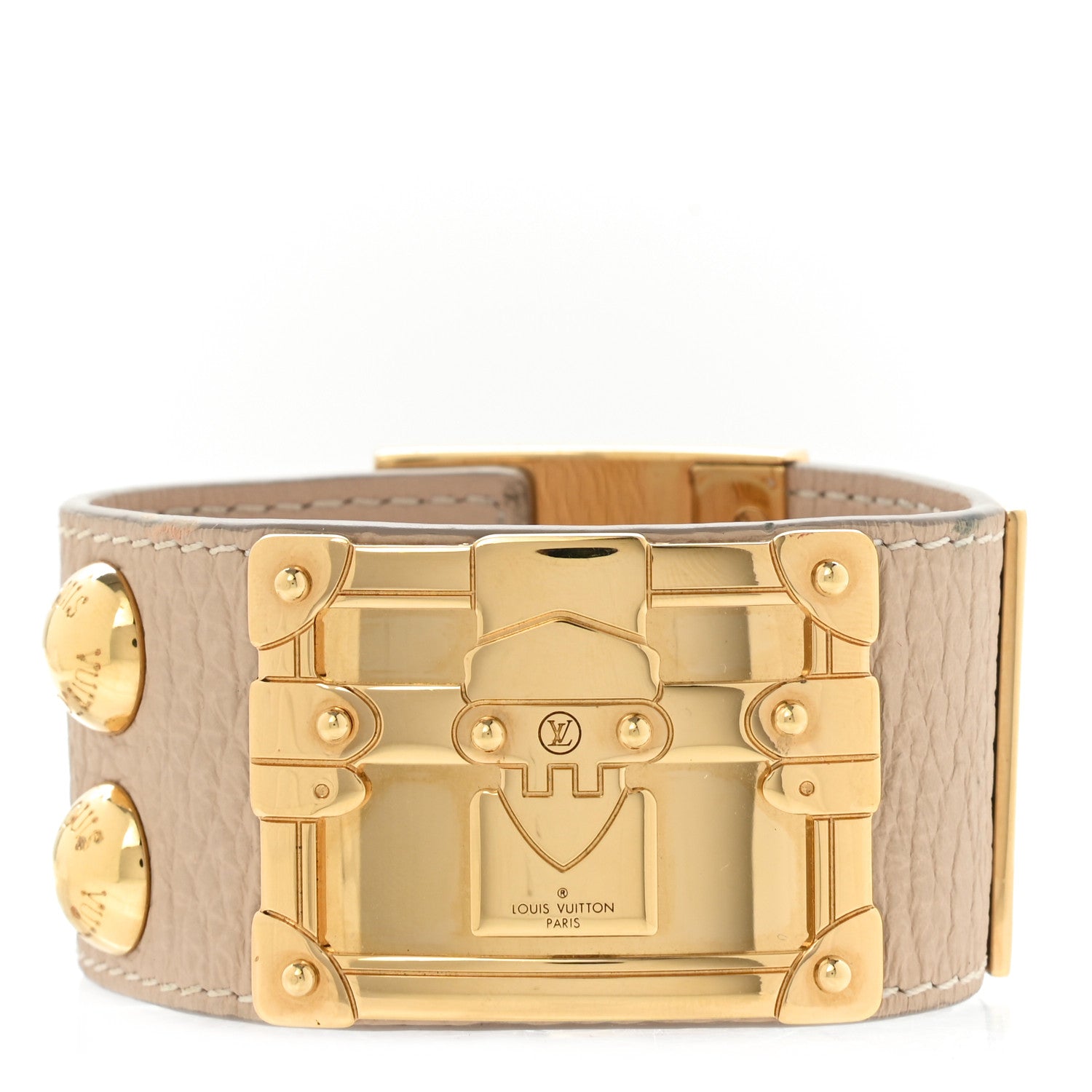 Louis Vuitton Calfskin So LV Cuff Bracelet 17 Beige 1 of 7