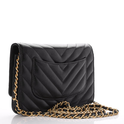 Chanel Sheepskin Chevron Reissue Wallet On Chain WOC Black 3 of 9