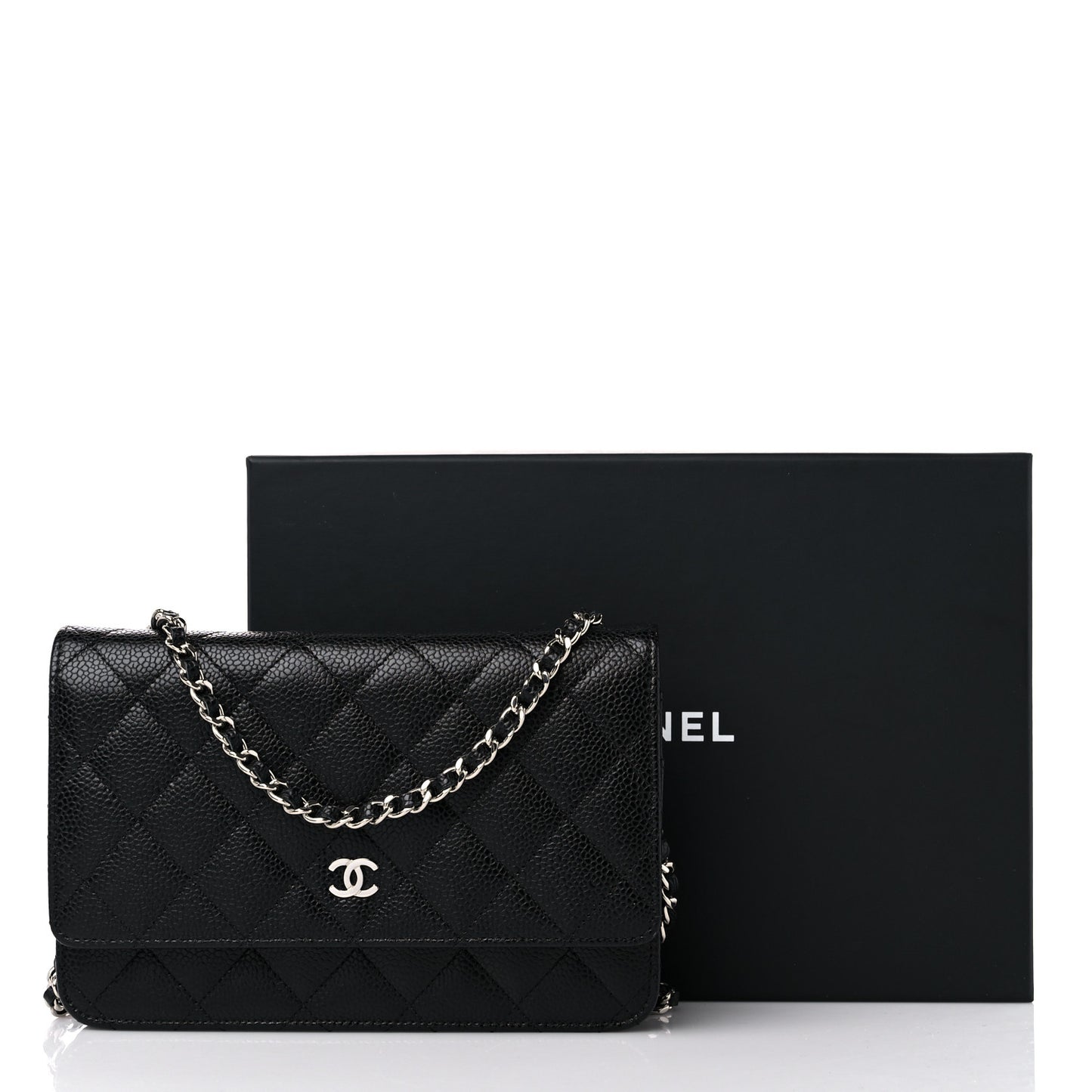 Caviar Quilted Wallet on Chain WOC Black