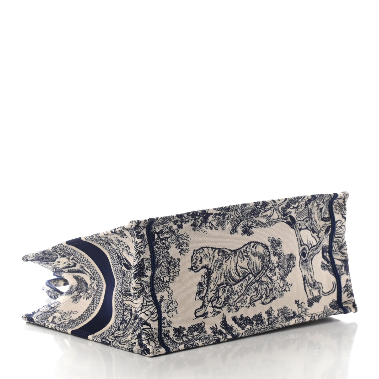 Canvas Embroidered Toile De Jouy Medium Book Tote Blue