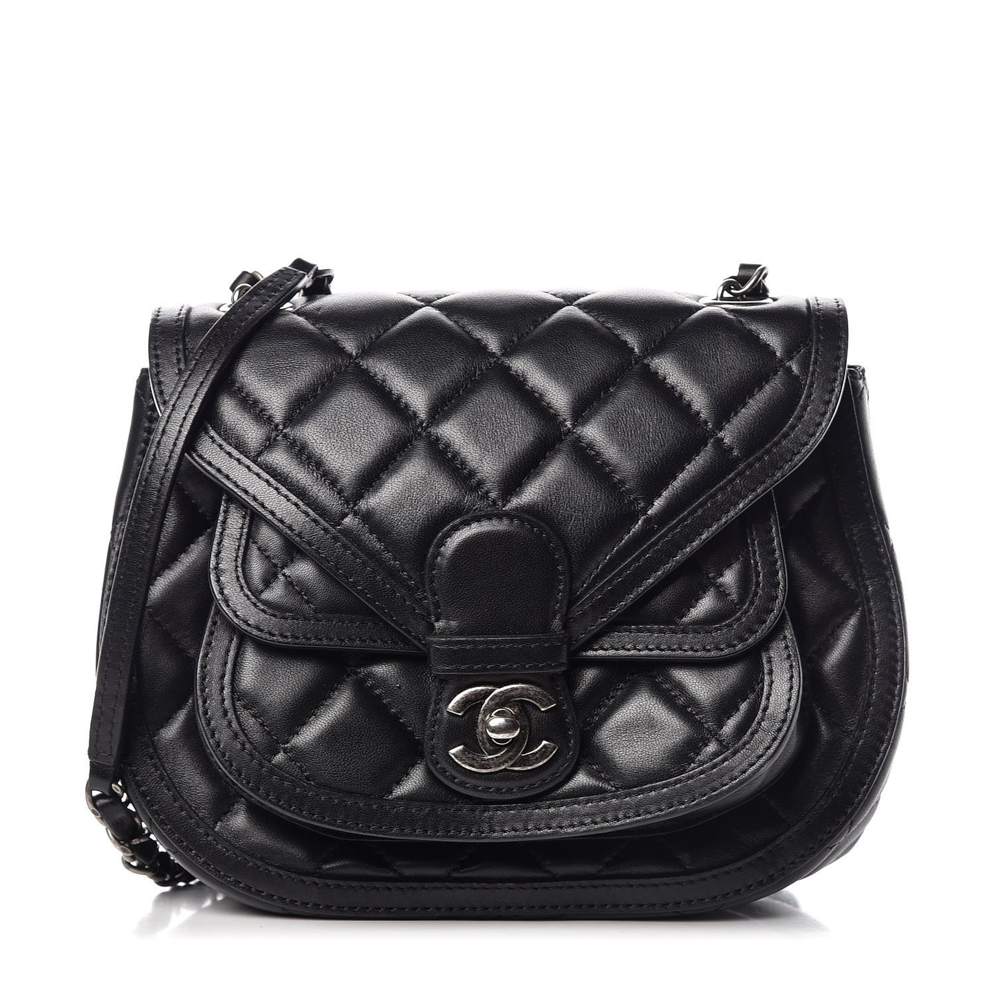 Lambskin Quilted Messenger Flap Black