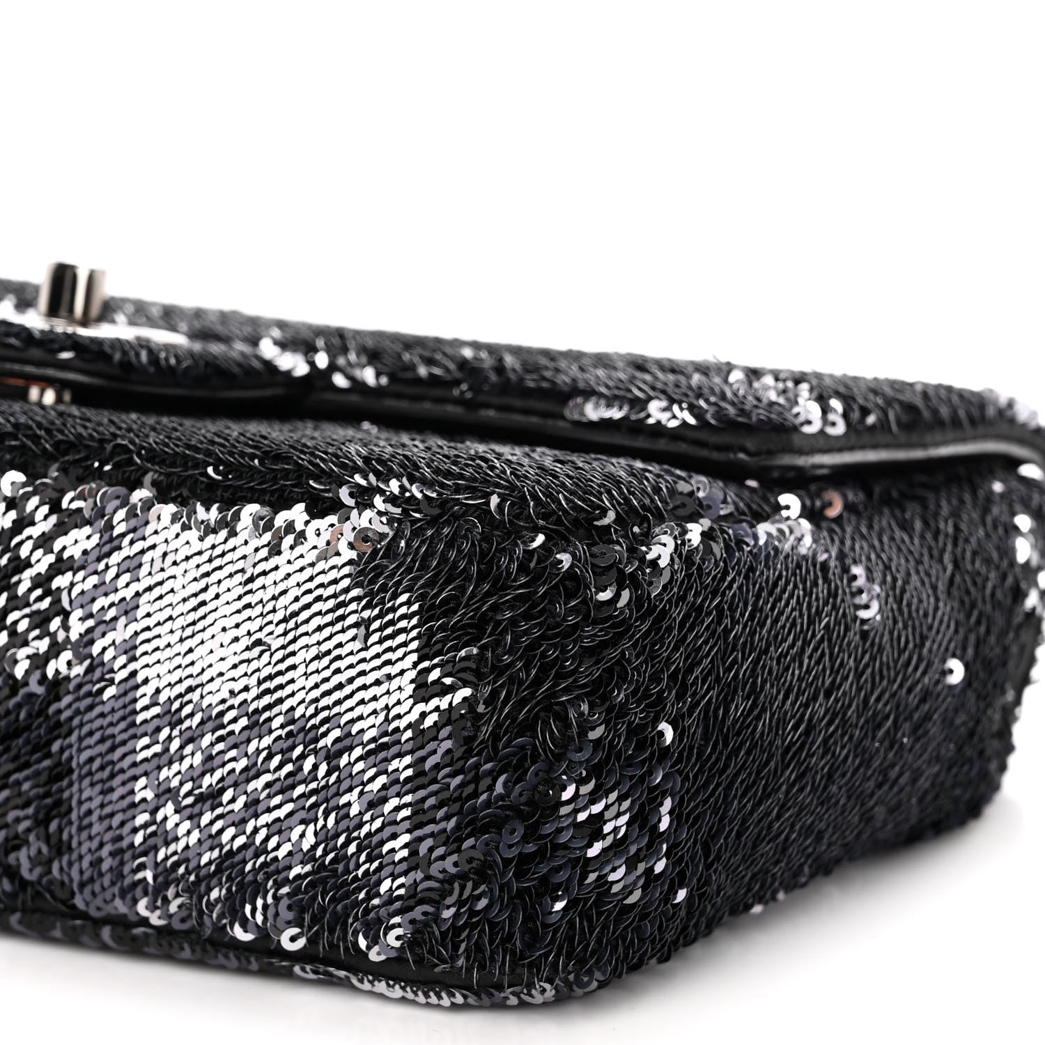 Chanel Sequin Mini Rectangular Single Flap Black Silver 10 of 10