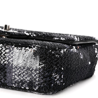 Chanel Sequin Mini Rectangular Single Flap Black Silver 10 of 10