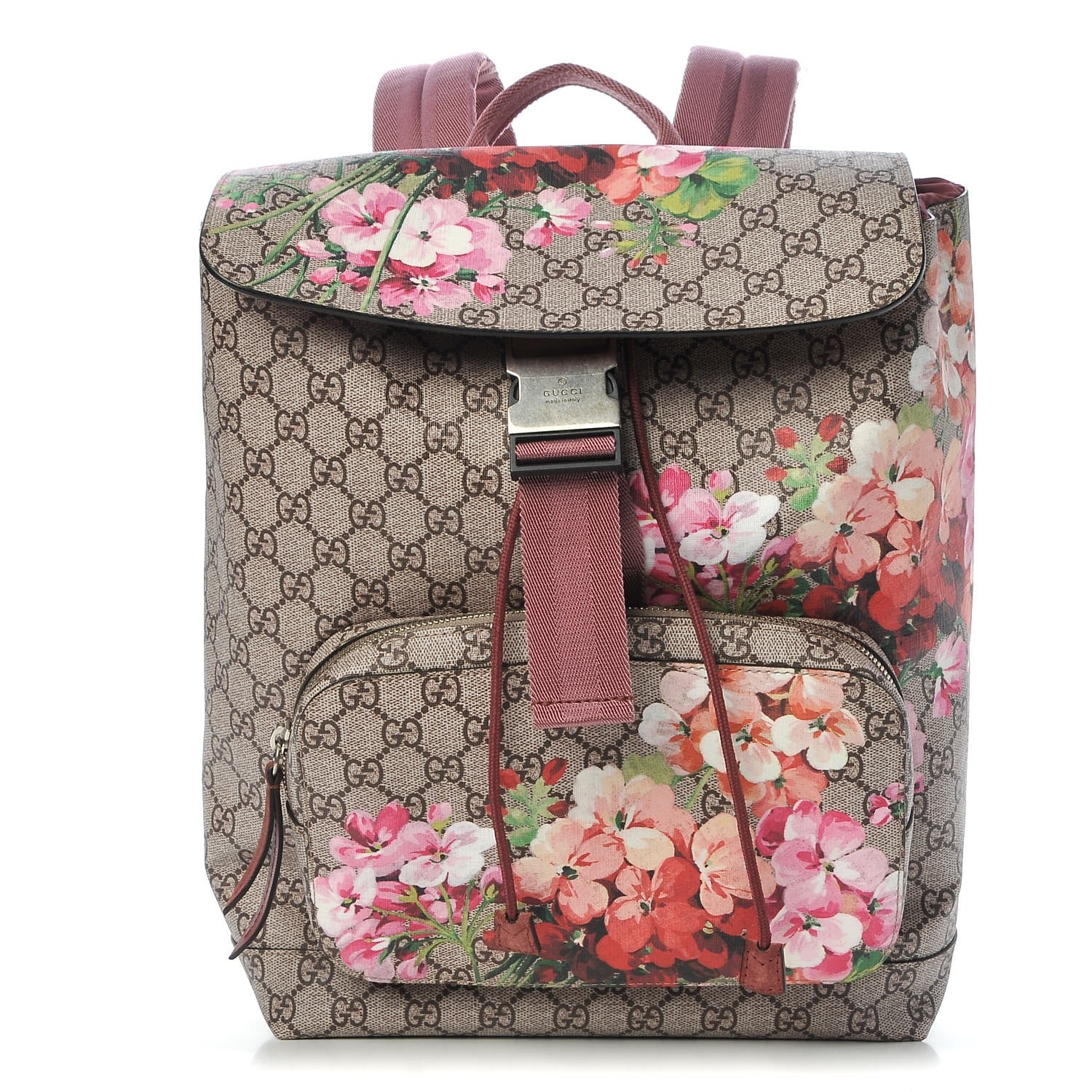 Gucci GG Supreme Monogram Blooms Medium Single Buckle Backpack Beige Multicolor Dry Rose 1 of 7
