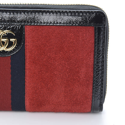 Gucci Suede Patent Web Ophidia Zip Around Wallet Hibiscus Red Black 8 of 9