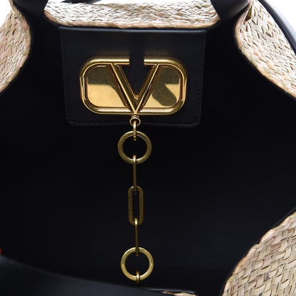 Valentino Garavani Raffia Medium Vlogo Escape Shopper Natural Black Rouge 10 of 11