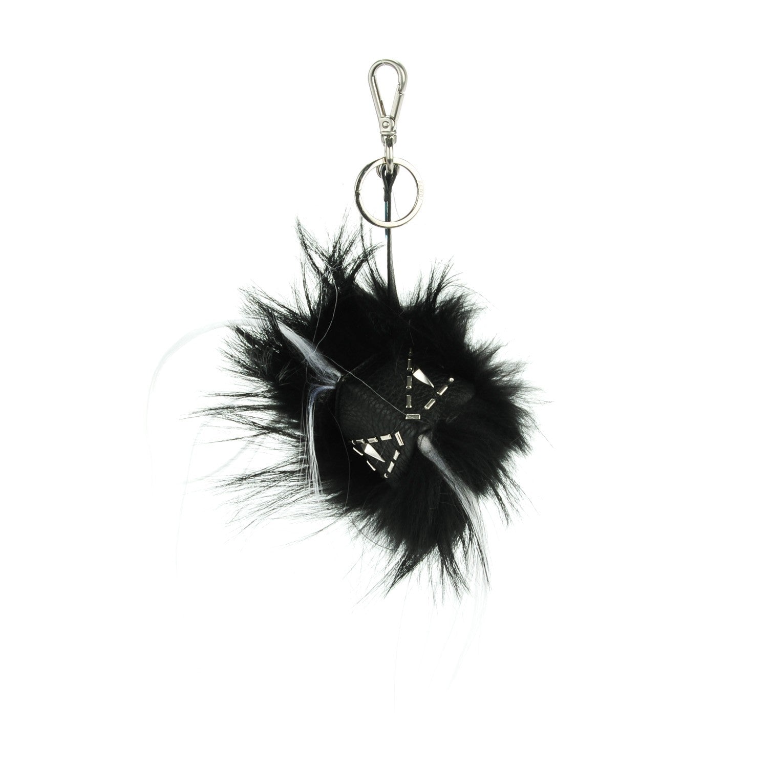 Fendi Cuoio Romano Goat Fox Fur Metal Stitch Triangle Monster Eyes Cube Bag Charm Black White 1 of 5