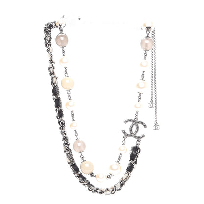 Chanel Pearl Glass Bead Chain CC Necklace Silver 1 of 6