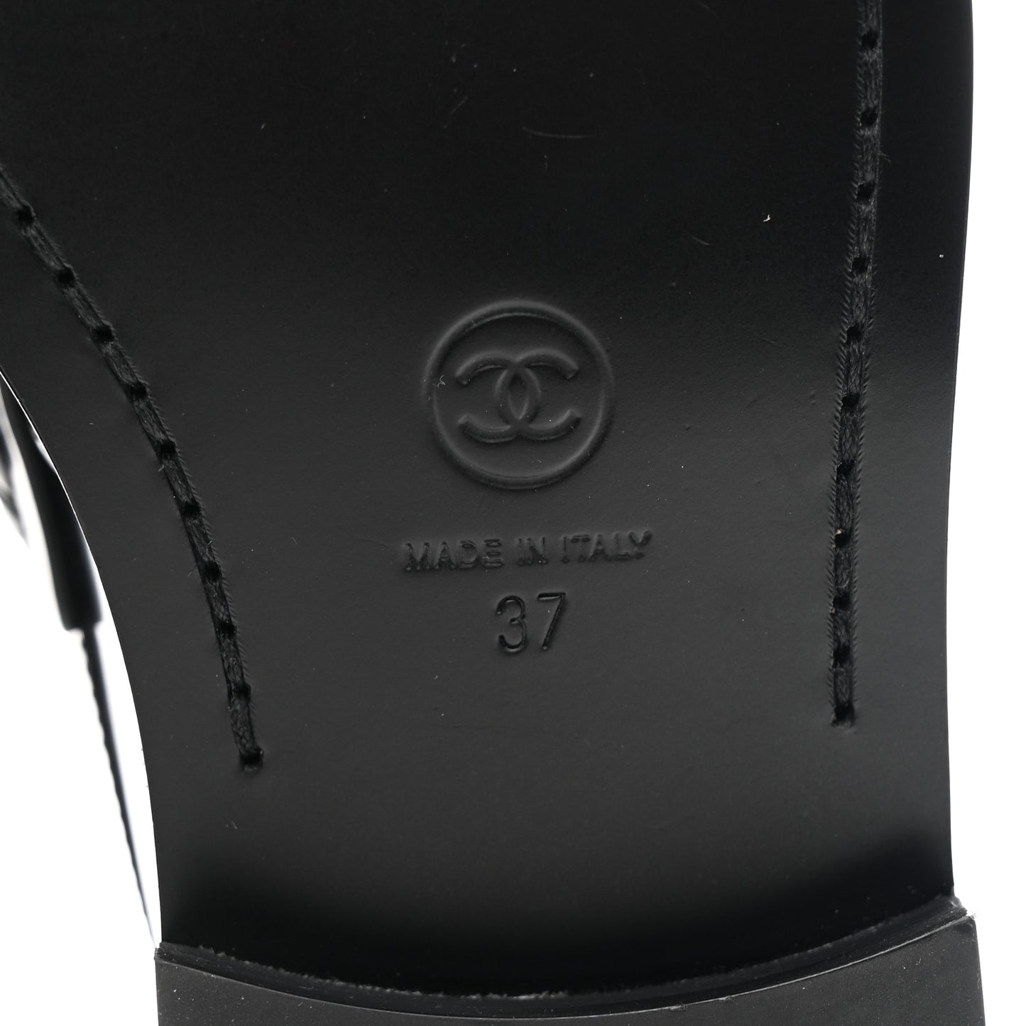 Shiny Calfskin Logo Loafers 37 Black