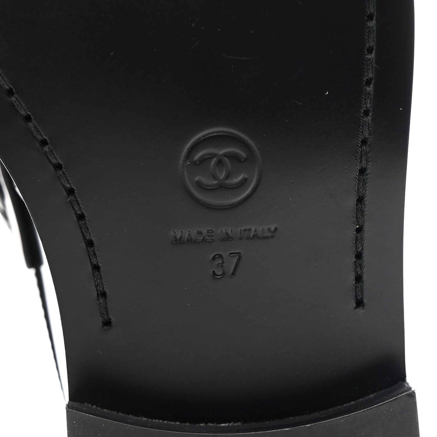 Chanel Shiny Calfskin Logo Loafers 37 Black 7 of 10