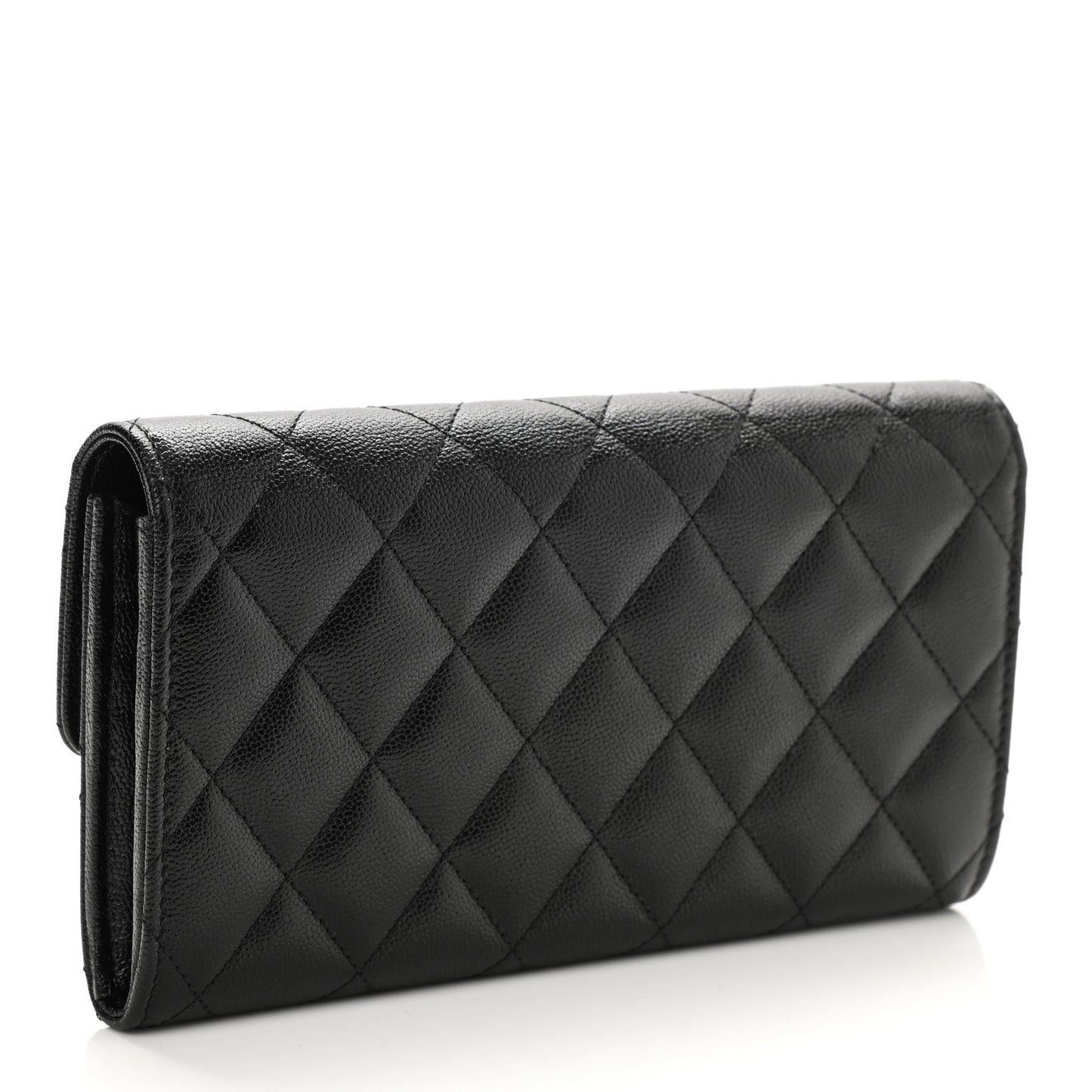 Caviar Quilted Studded CC Large Gusset Flap Wallet Black