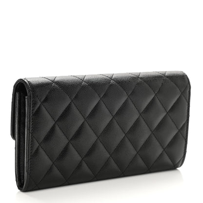 Chanel Caviar Quilted Studded CC Large Gusset Flap Wallet Black 3 of 9