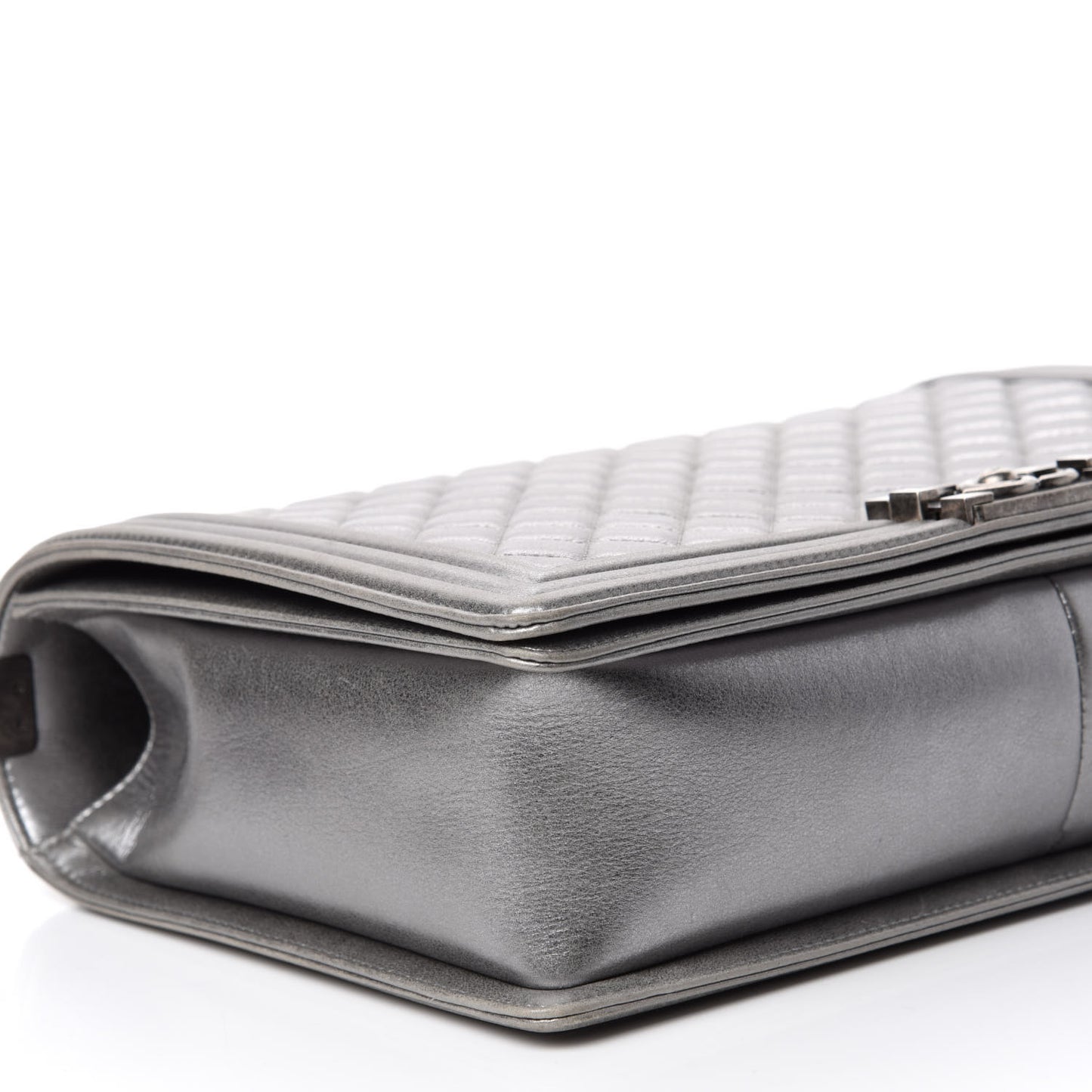 Metallic Calfskin Quilted Large Boy Flap Silver