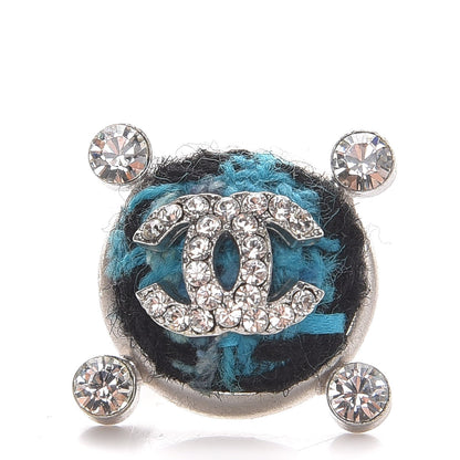 Chanel Tweed Crystal CC Ring 6.75 Blue 1 of 5
