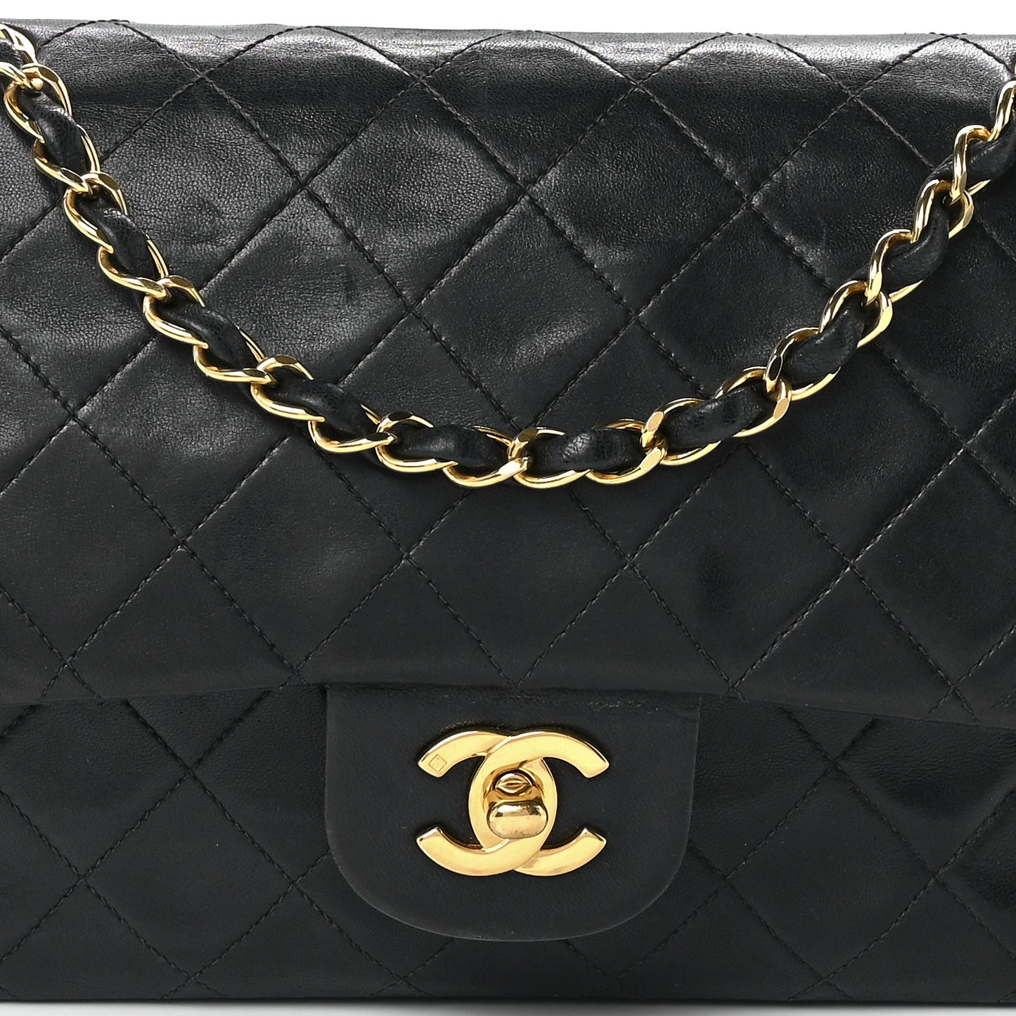 Lambskin Quilted Medium Double Flap Black