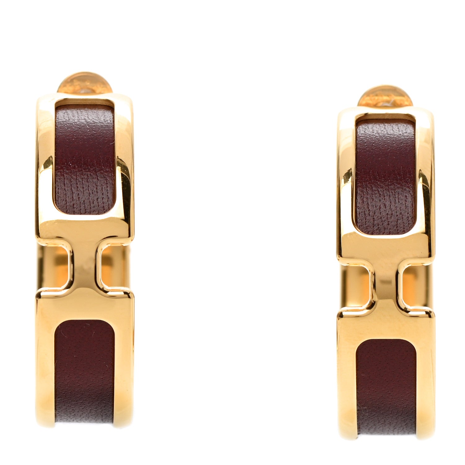 Hermes Gold Box Calfskin Olympe Hoop Earrings Rouge H 1 of 4