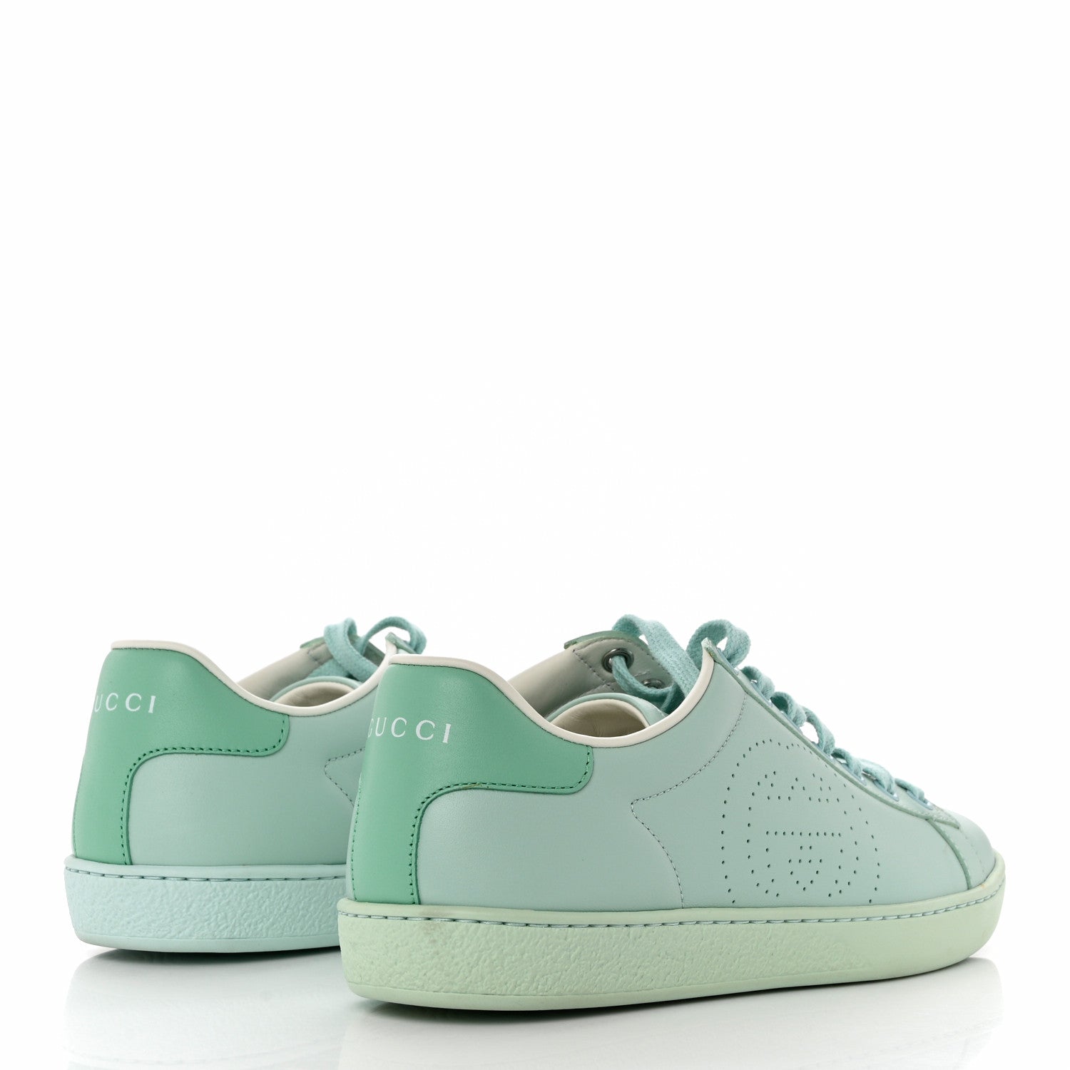 Gucci Calfskin Interlocking G Perforated Womens Ace Sneakers 36.5 Water Green Synthetic Green Garden 4 of 9
