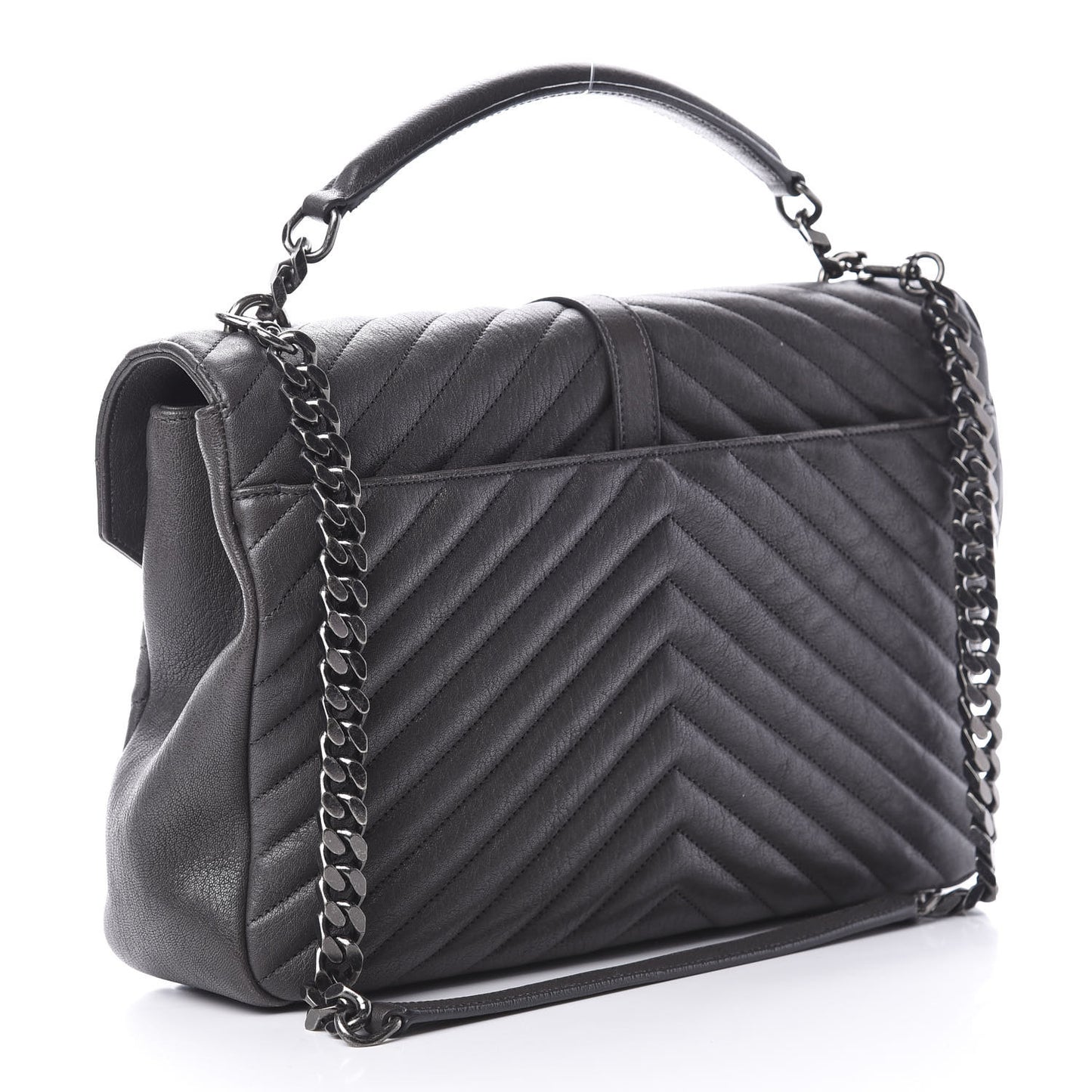 Sheepskin Matelasse Chevron Monogram Large College Satchel Light Coal