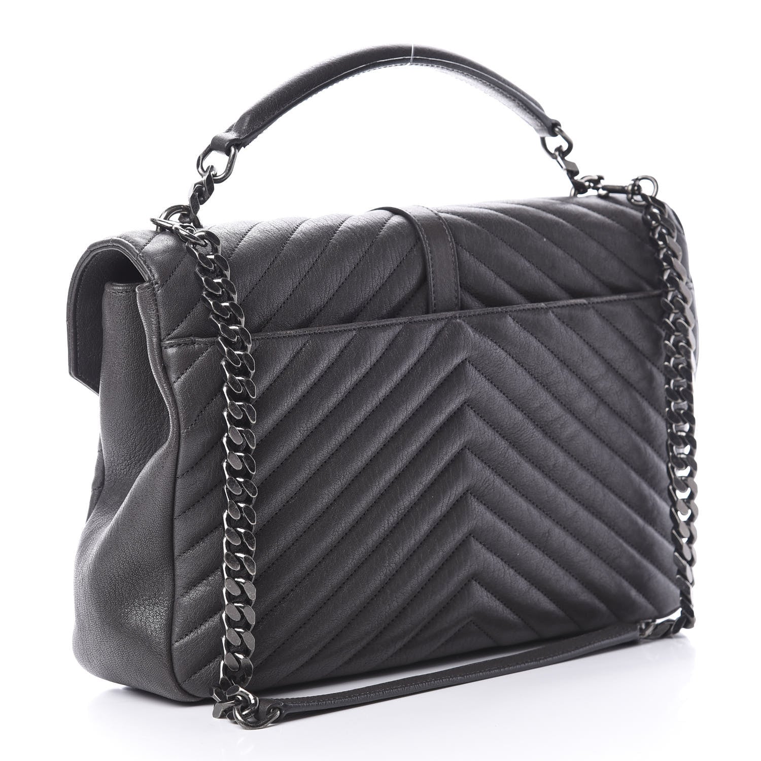 Saint Laurent Sheepskin Matelasse Chevron Monogram Large College Satchel Light Coal 4 of 20