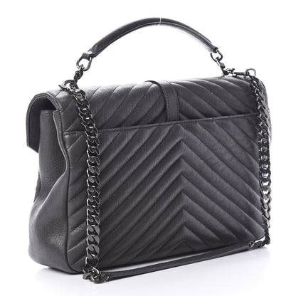 Saint Laurent Sheepskin Matelasse Chevron Monogram Large College Satchel Light Coal 4 of 20