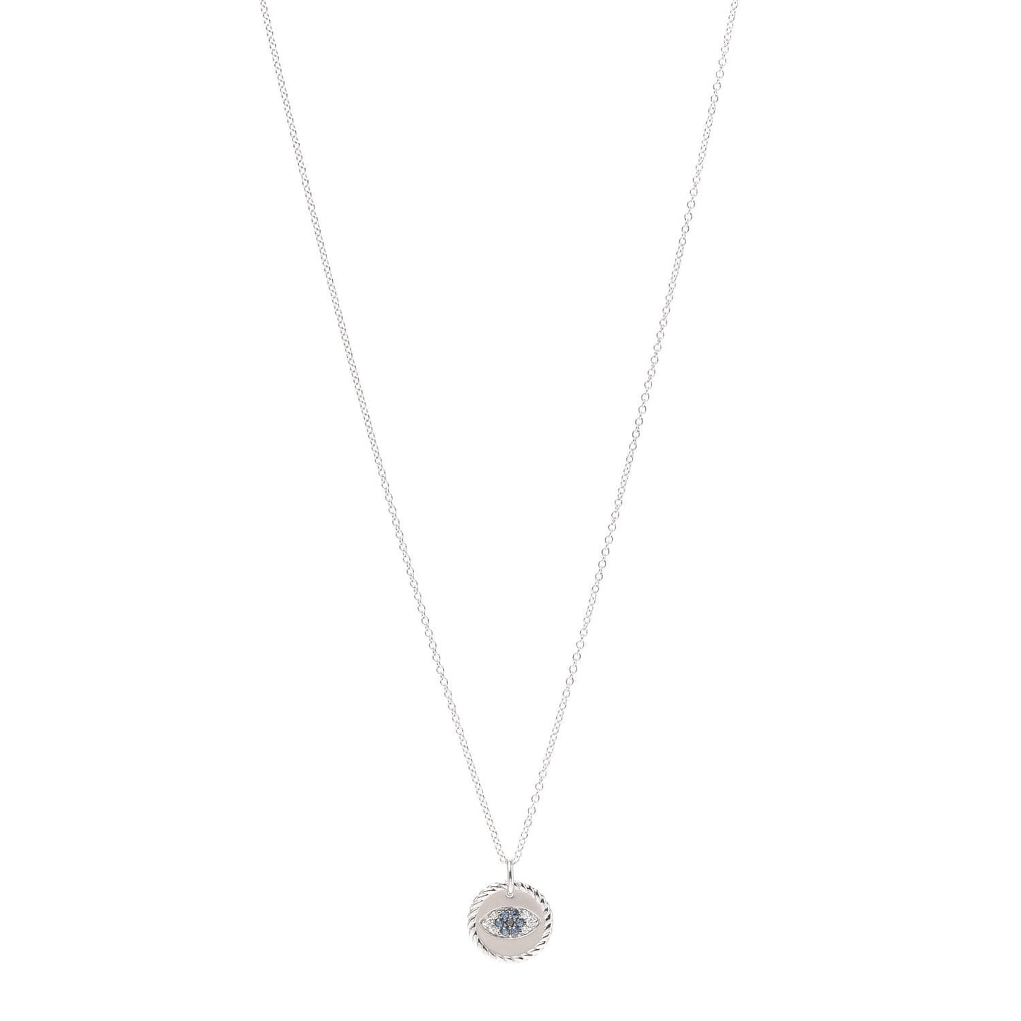 18K White Gold Blue Sapphire Diamond Evil Eye Necklace