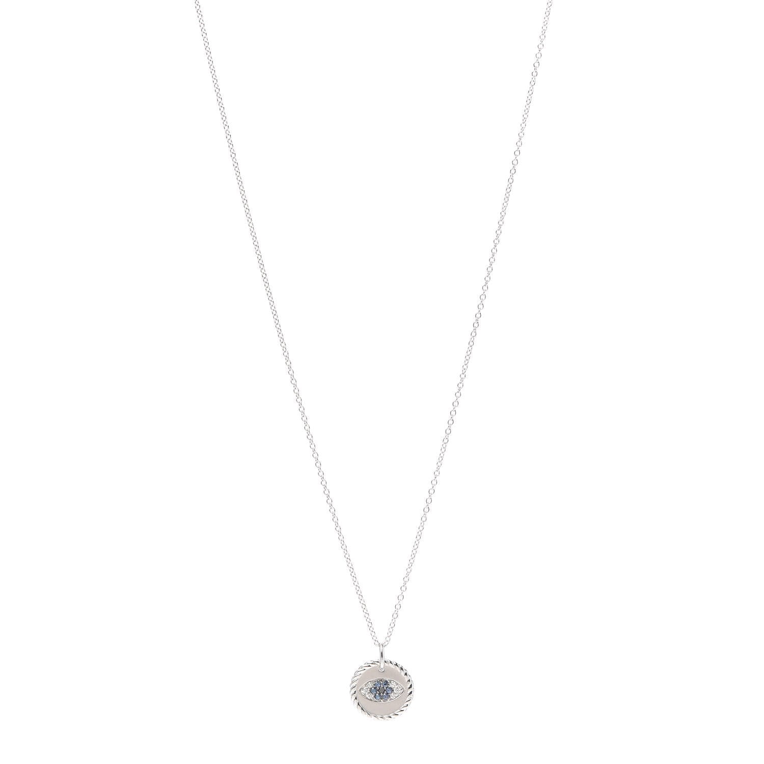 David Yurman 18K White Gold Blue Sapphire Diamond Evil Eye Necklace 1 of 5