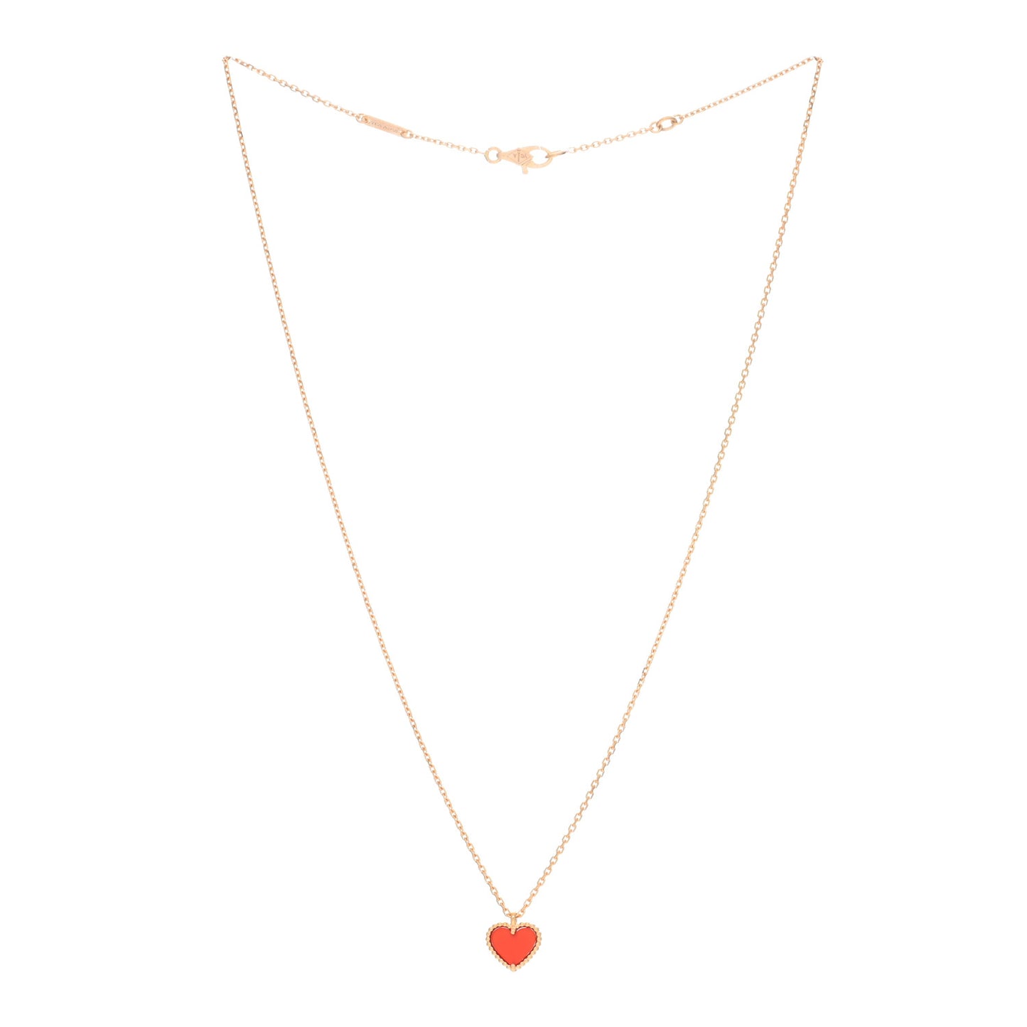 18K Rose Gold Carnelian Sweet Alhambra Heart Pendant Necklace