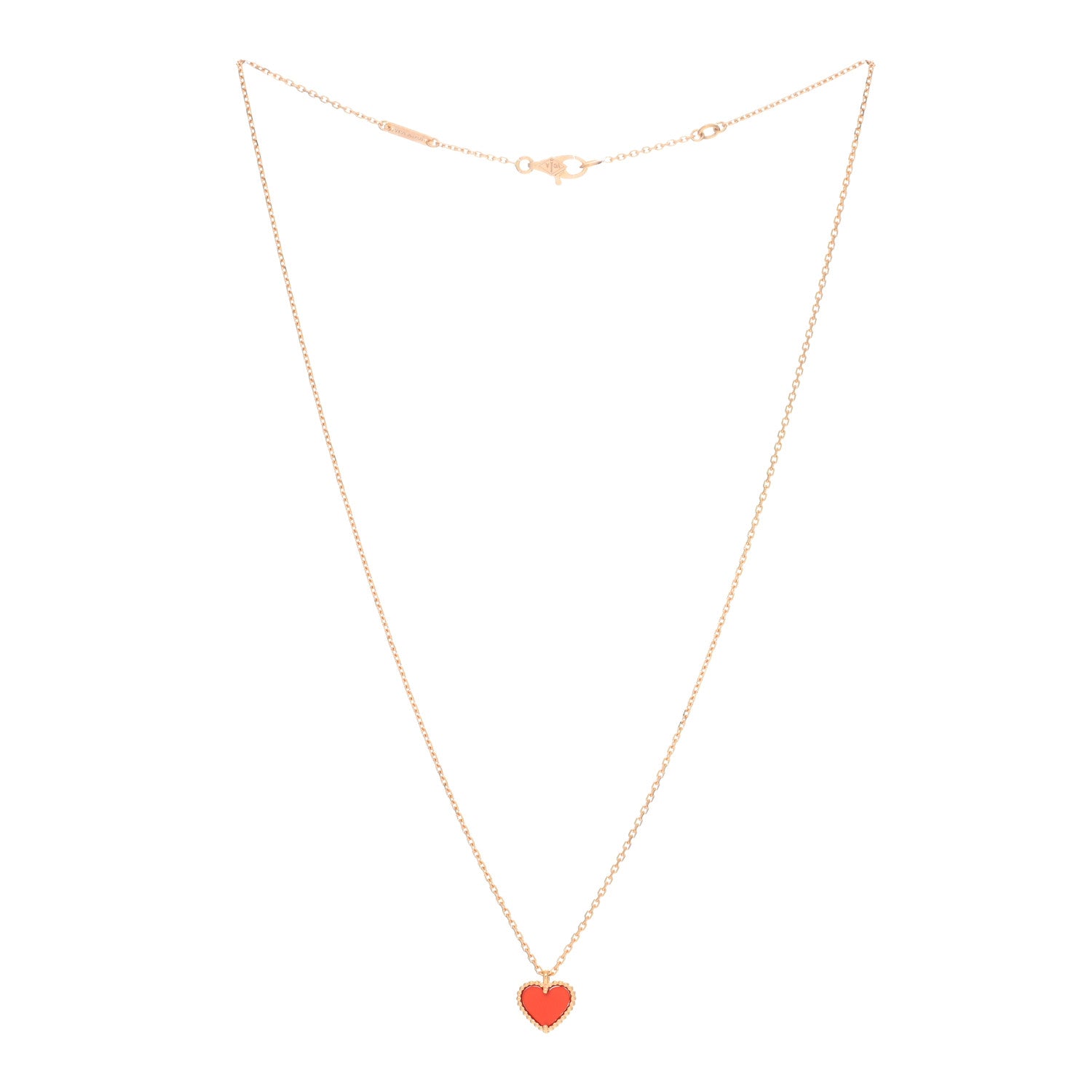 Van Cleef & Arpels 18K Rose Gold Carnelian Sweet Alhambra Heart Pendant Necklace 3 of 4