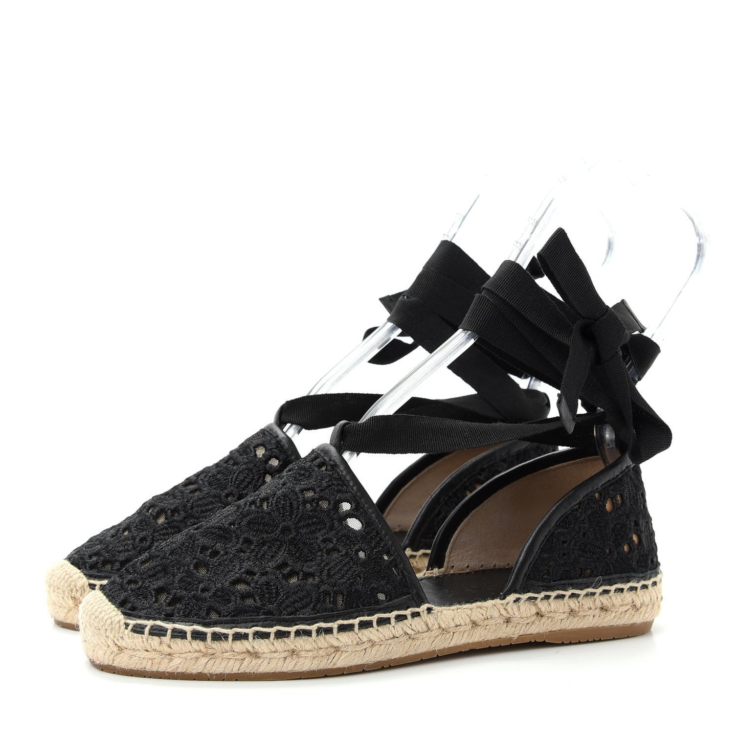 Embroidered Lace Dolphin Espadrille Flats 37 Black