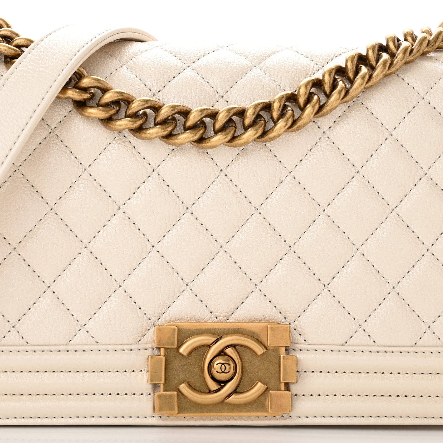 Chanel Metallic Calfskin Quilted Medium Boy Flap Ivory 8 of 11