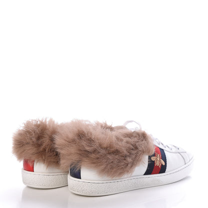 Gucci Calfskin Wool Web Bee Embroidered Womens Ace Sneakers 39 White 4 of 6