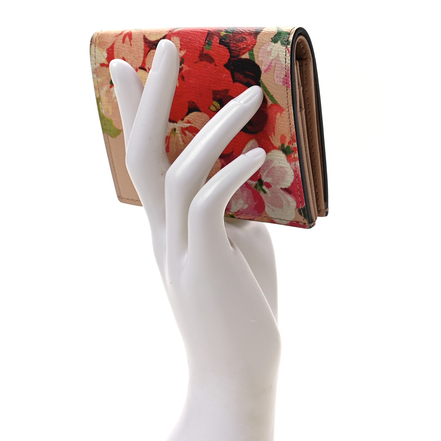 Gucci Shangai Calfskin Blooms Print Card Case Wallet Pink Apricot Multicolor 2 of 7