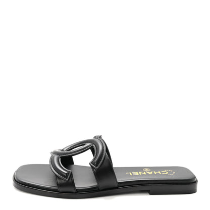 Chanel Lambskin CC Cut Out Mules Sandals 36 Black 1 of 10
