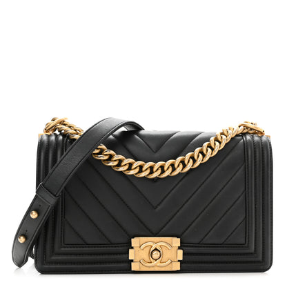Chanel Calfskin Chevron Quilted Medium Boy Flap Black 1 of 12